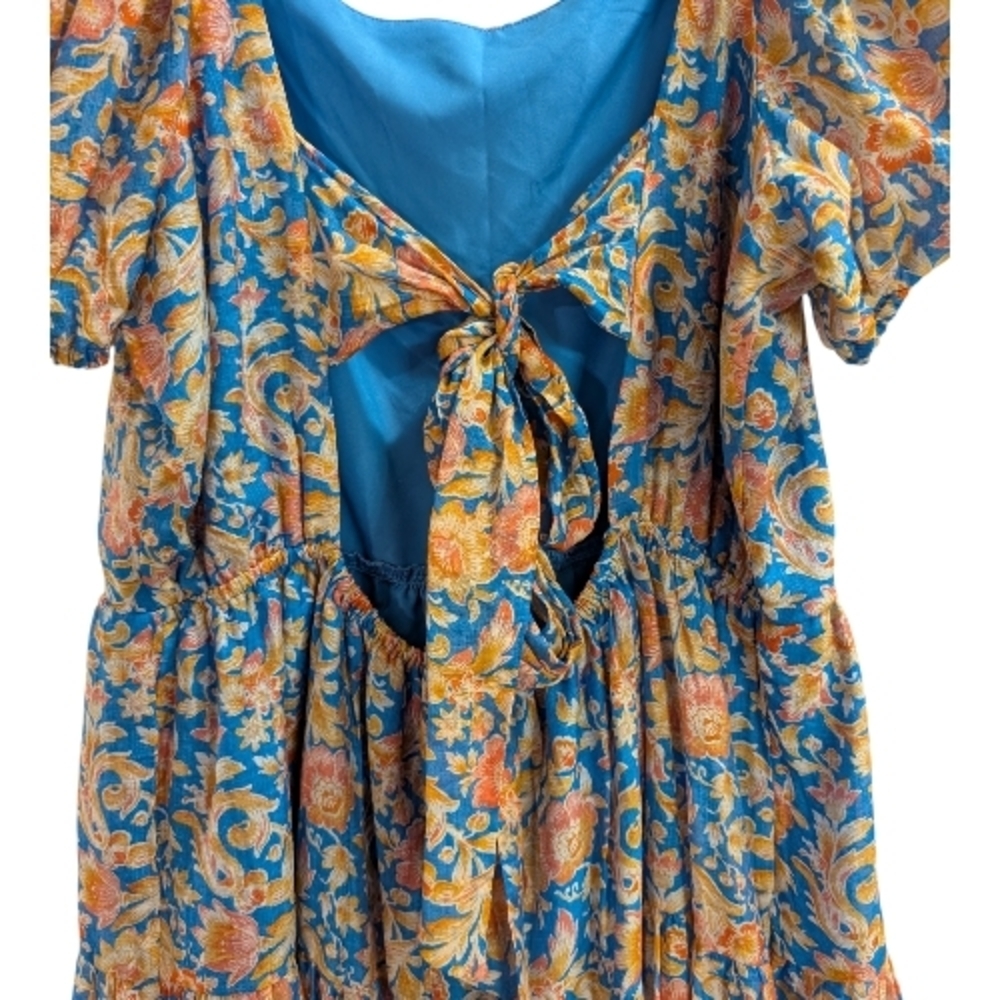 1. State Blue and Orange Floral Mini Dress - Picture 4 of 10